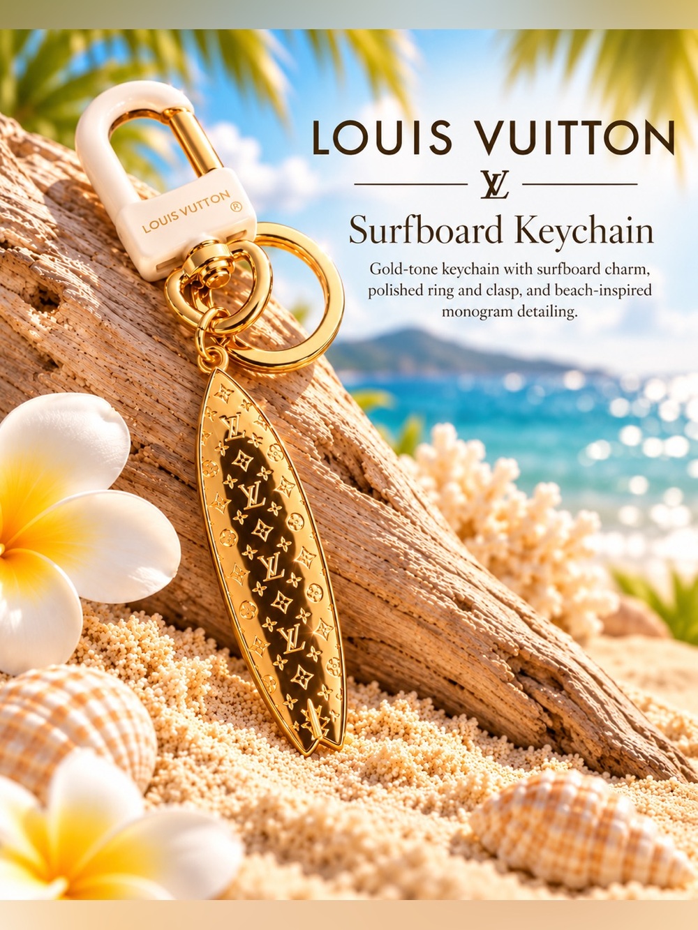 Gold Surfboard Keychain Keyring - Women Accessories